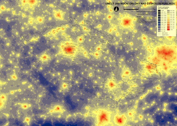 Mapa jasu noční oblohy nad ČR